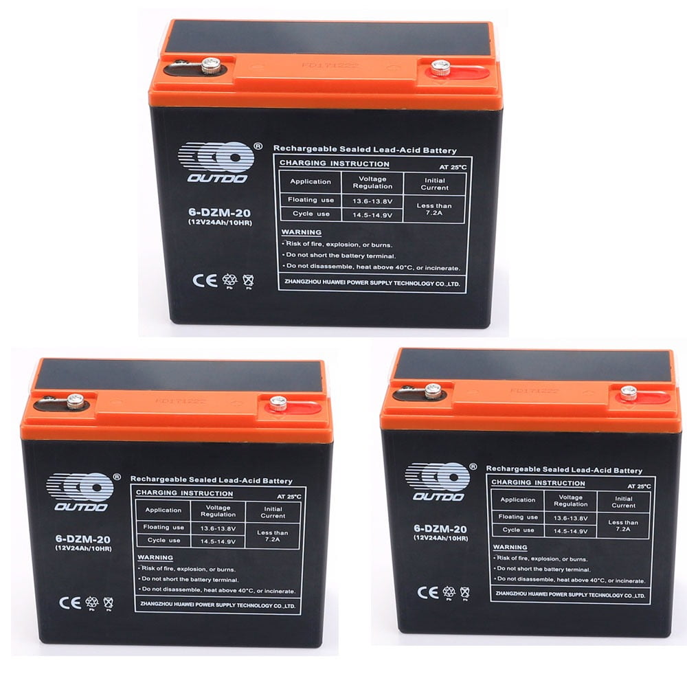 3 Pack 6-DZM-20 6DZM20 12V 24Ah Rechargeable Battery for Mobility Scooter Electric Go Kart Golf Cart ATV Quad Buggy 4 Wheeler Lawn Mower E Bike Tricycle Drift Trike Boat