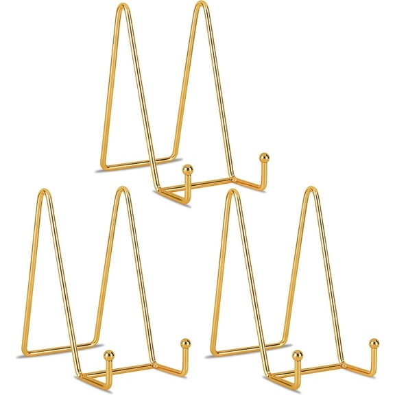 3 Pack 6 Inch Gold Plate Stands for Display, Metal Square Wire Easel Stand, Plate Holder Display Stands, Picture Frame Stands for Display Photos, Decorative Platter, Plaques and Table Arts