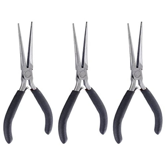 3 Pack 6-Inch Mini Needle Nose Pliers (Non-Serrated Jaw) with Return Spring and Cushion Grip Handles