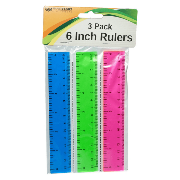 3 Pack 6 in Plastic Colored Ruler Set, Blue, Green and Pink, Dual Measurement in Inches, Centimeters, Perfect for Projects, Office, Crafts, Daily Use, Sturdy, Lightweight, Versatile Tool