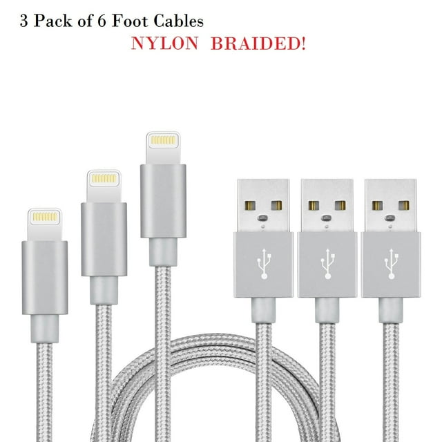 (3 Pack) 6 foot lightning charging cable for Iphone and Ipad devices