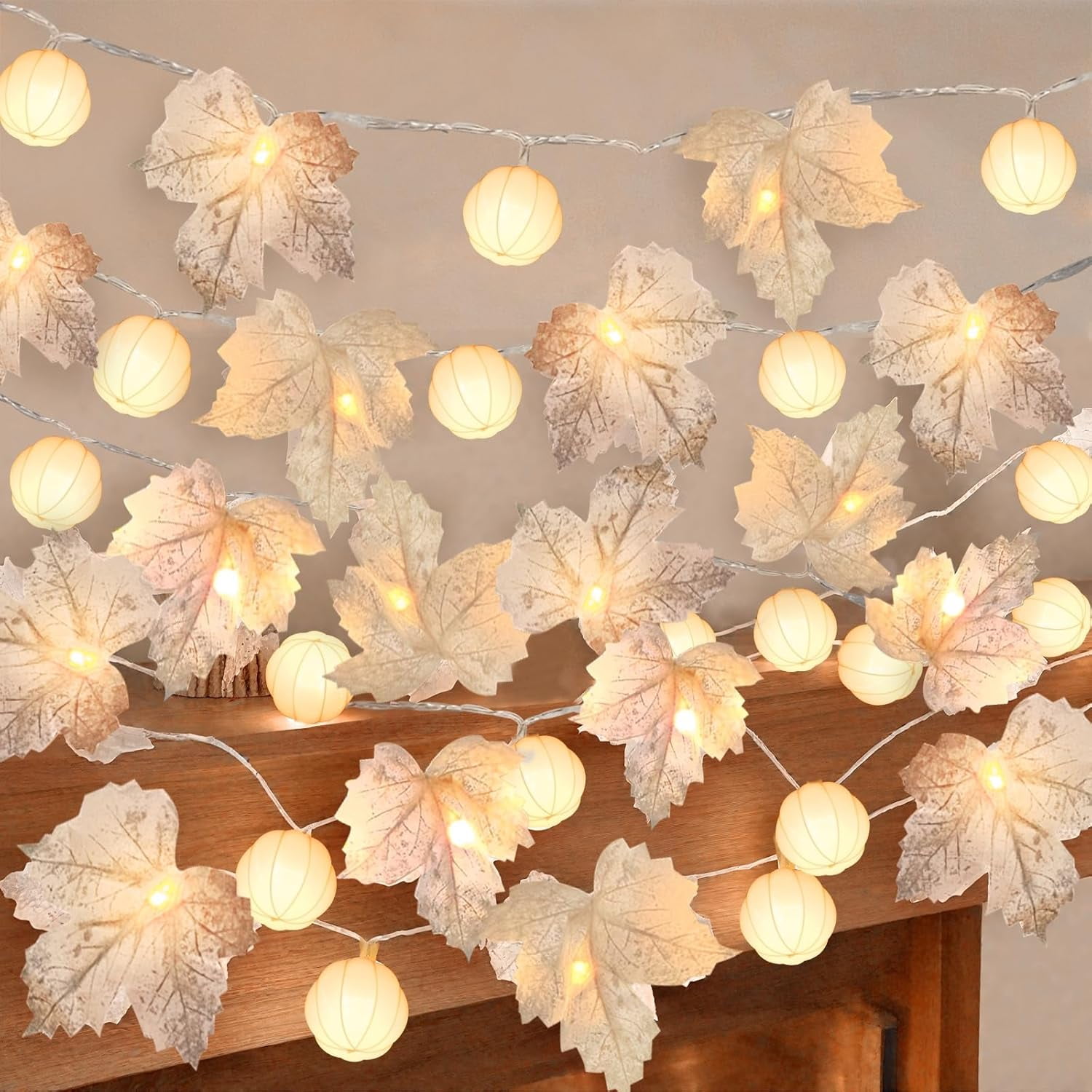 3 Pack 60 LED Pumpkin Lights Fall Decorations - Fall Garland with 3D ...