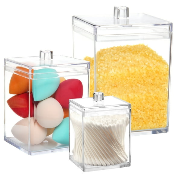 3 Pack 60-Ounce, 30-Ounce and 15-Ounce Clear Plastic Apothecary Jars, Square Shape YE390.371