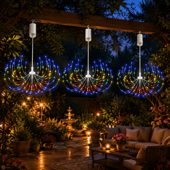 3 Pack 600 LED Firework Lights Battery Operated Waterproof IP65 Bendable Copper Wire Hanging String 8 Modes, Easy Setup for Indoor Outdoor Garden Christmas Decorations, Multicolor