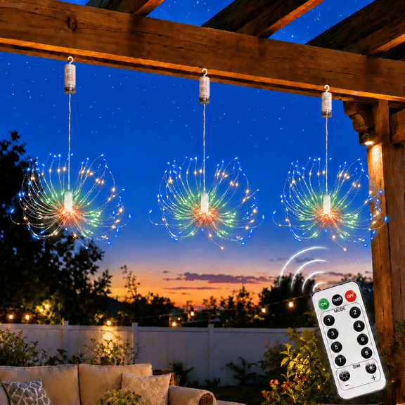 3 Pack 600 LED Firework Lights Battery Operated Waterproof IP65 Bendable Copper Wire Hanging String 8 Modes, Easy Setup for Indoor Outdoor Garden Christmas Decorations, Multicolor