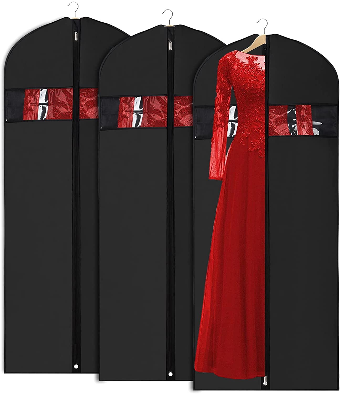 3 Pack 60inch Long Garment Bag, Lightweight Suit Bags for Closet Storage, Hanging Clothes Cover