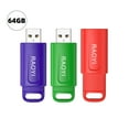 thumbnail image 1 of USB Flash Drive 64G 3 Pack, RAOYI Thumb Drive Retractable USB 2.0 Memory Stick Jump Drives 3 Colors, 1 of 9