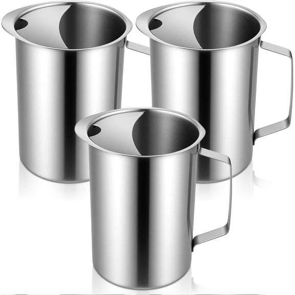 3 Pack 64 oz Stainless Steel Pitcher with Ice Catcher Wide Mouth Metal Water Pitcher with Duckbill Spout Pitchers for Hot or Cold Drinks, Restaurant, Bar, Wedding, Buffet