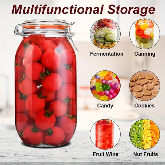 3-Pack Half-Gallon (64oz) Wide-Mouth Glass Mason Jars with Airtight Lids, Freezer Safe, for Pickling, Canning & Food Storage