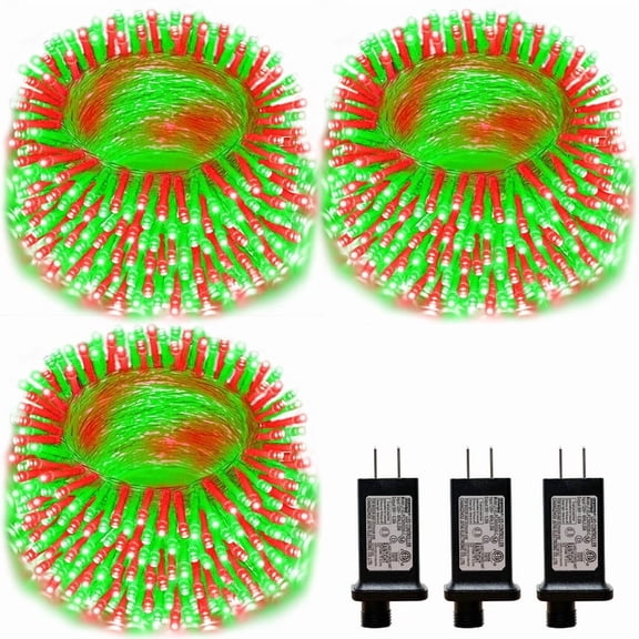 3 Pack 66ft Christmas Mini Lights, 200 LED Transparent Wire Starry String Lights, Plug-in Fairy Lights with 11 Lighting Modes, Red and Green, for Festival, Wedding & Party Decoration