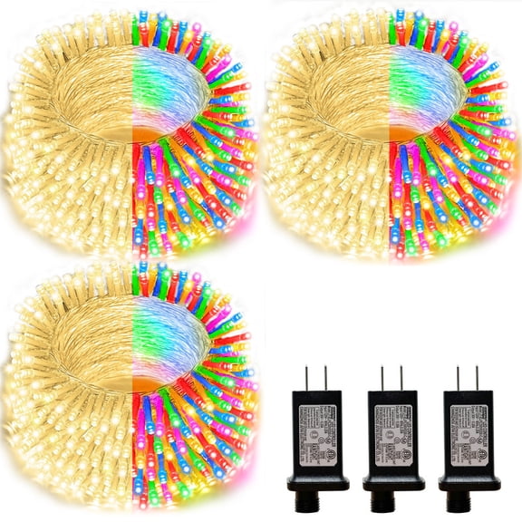 3 Pack 66ft Christmas Mini Lights, 200 LED Transparent Wire Starry String Lights, Plug-in Fairy Lights with 11 Lighting Modes, Warm & Multicolor, for Festival, Wedding & Party Decoration