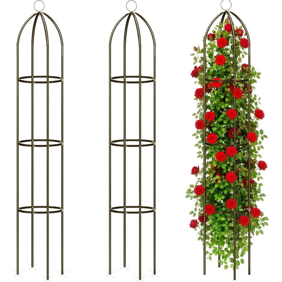 3 Pack 6ft Metal Obelisk Trellis for Climbing Plants Outdoor Heavy Duty Metal Plant Flower Round Obelisk Garden Trellis for Climbing Vines and Flower Stands (Bronze)