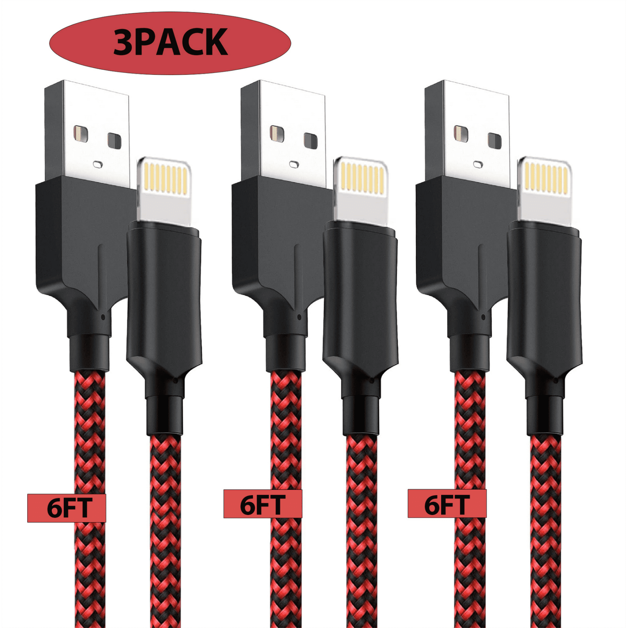 [3 Pack]6ft iPhone Charger Cord,MFI Certified Lightning Cable Durable