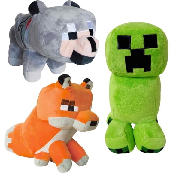 3-Pack 7.9"/20cm Creeper Plush Toy,8.6"/22cm Wolf, 7"/18cm Fox Stuffed AnimalsGame Plush Doll Toys, Plush for Christmas New Year Holiday Birthday GiftKids Party Favors