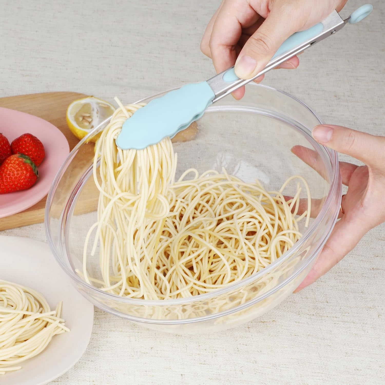 3-Pack 7-Inch Mini Silicone Kitchen Tongs, Blue Non-Scratch Locking ...