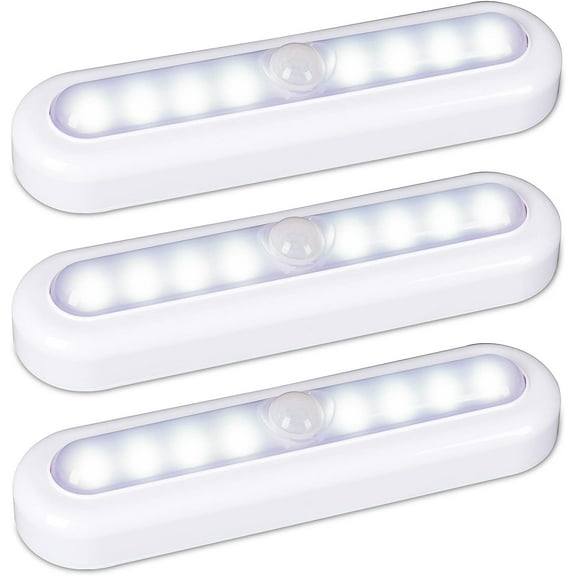 3-Pack 7” Indoor Motion Sensor LED Lights - Battery Operated, Stick on Cool White