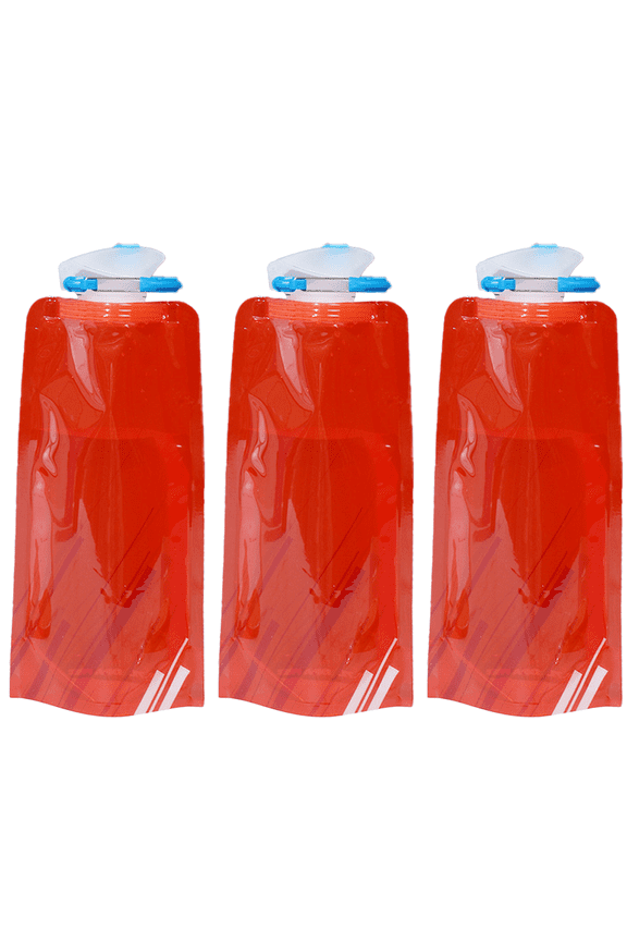 3 Pack 700ML Outdoor Sports Collapsible Kettle, BPA Free,Reusable,Leakproof Folding Drinking Water Bottle Portable for Camping, Sports Or Hiking Use-Red
