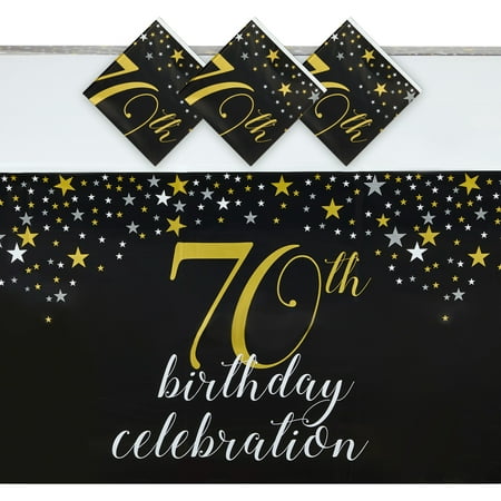 3 Pack Happy 70th Birthday Tablecloth, Disposable Plastic Table Covers for Cheers to 70 Years Party Supplies (54 x 108 In)