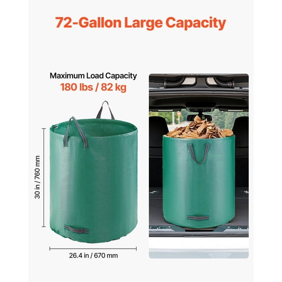 3-Pack 72 Gallon Reusable Yard Waste Bag,Large Lawn Garden Bags,Heavy Duty Collapsible Garden Leaf Trash Container,Stand-Up Grass Clipping Bin,with Reinforcement Ring&Handles,26.4x30 in