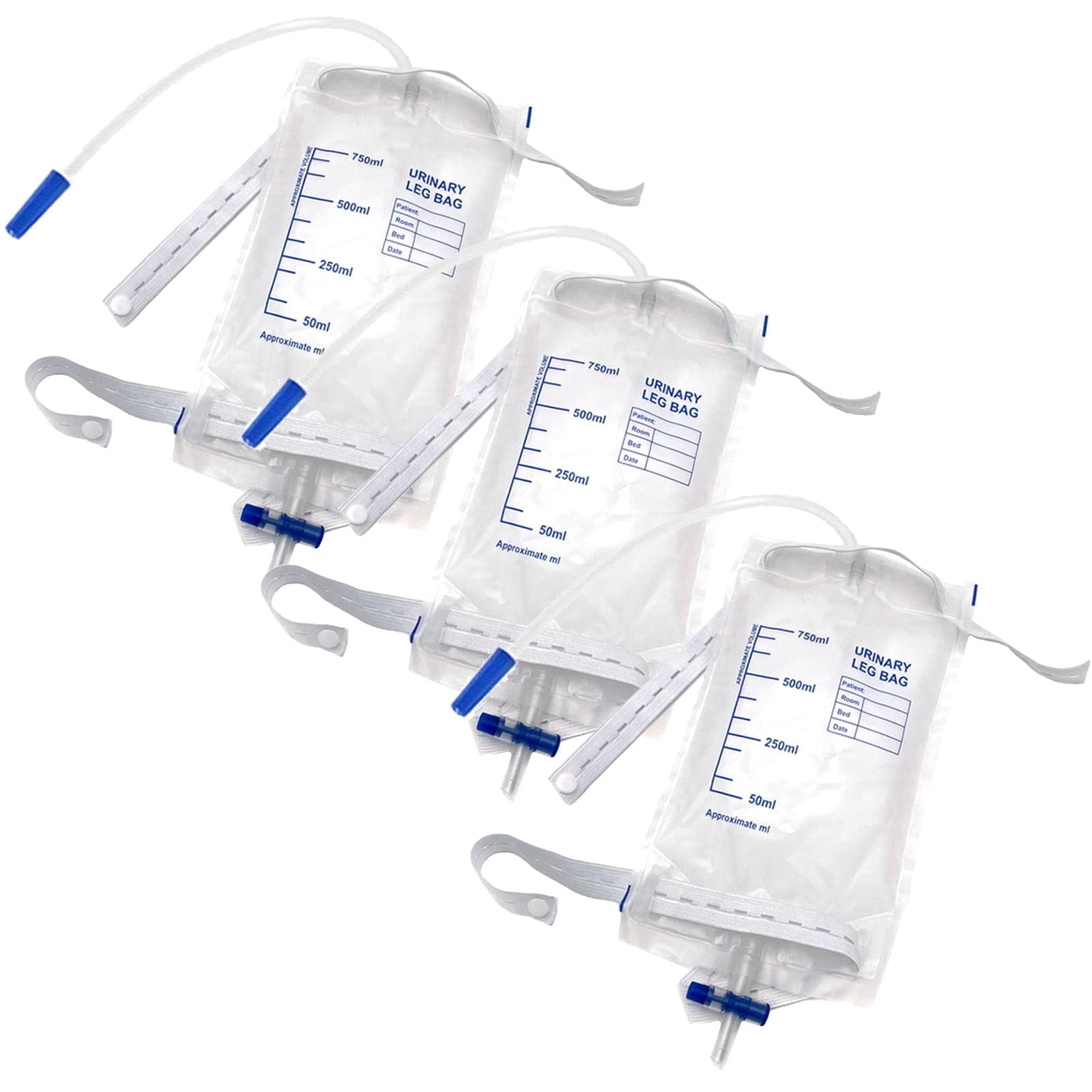 3 Pack 750ML Catheter Leg Bags for Men & Women, Anti-Reflux Urine Bags with 2 Adjustable Elastic Straps, Large Capacity Leg Bags for Catheters, Easy Flip Drain Valve for Home Care & Outdoor Use