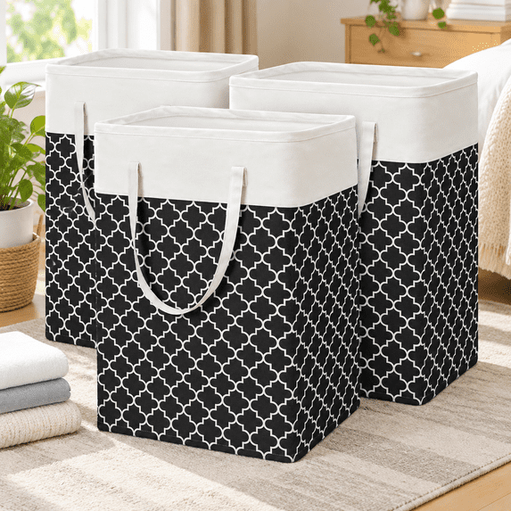 3-Pack 75L Laundry Hamper Set – Freestanding Collapsible Laundry ...
