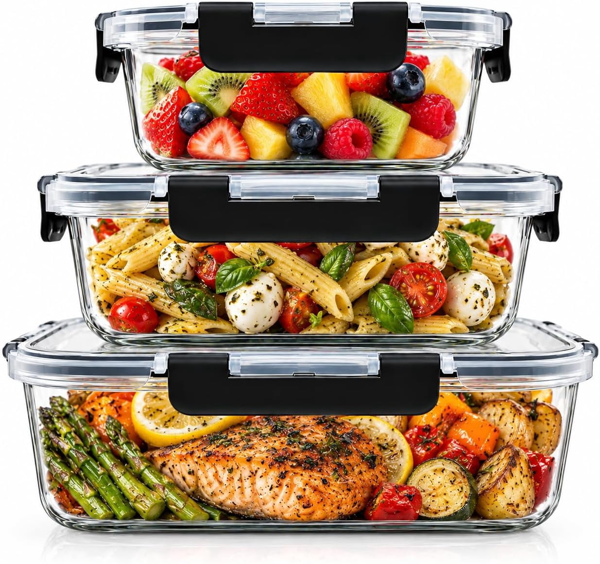 3 Pack (76/35 / 12.5) Oz Large Glass Storage Containers with Lids ...