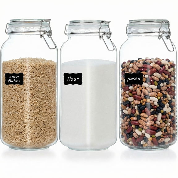 3 Pack 78oz Mason Glass Jars with Clamp Lids, Large Clear Airtight Food Storage Containers, Glass Canisters for Coffee, Sugar, Flour, Pasta, Spices