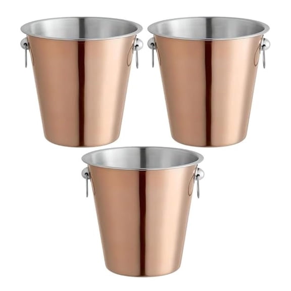 3-Pack 8.5 Inch Stainless Steel Wine and Champagne Cooler Ice Buckets | 4 Quart Smooth Decorative Ice Buckets for Bottles Beverages and Drinks | Bronze