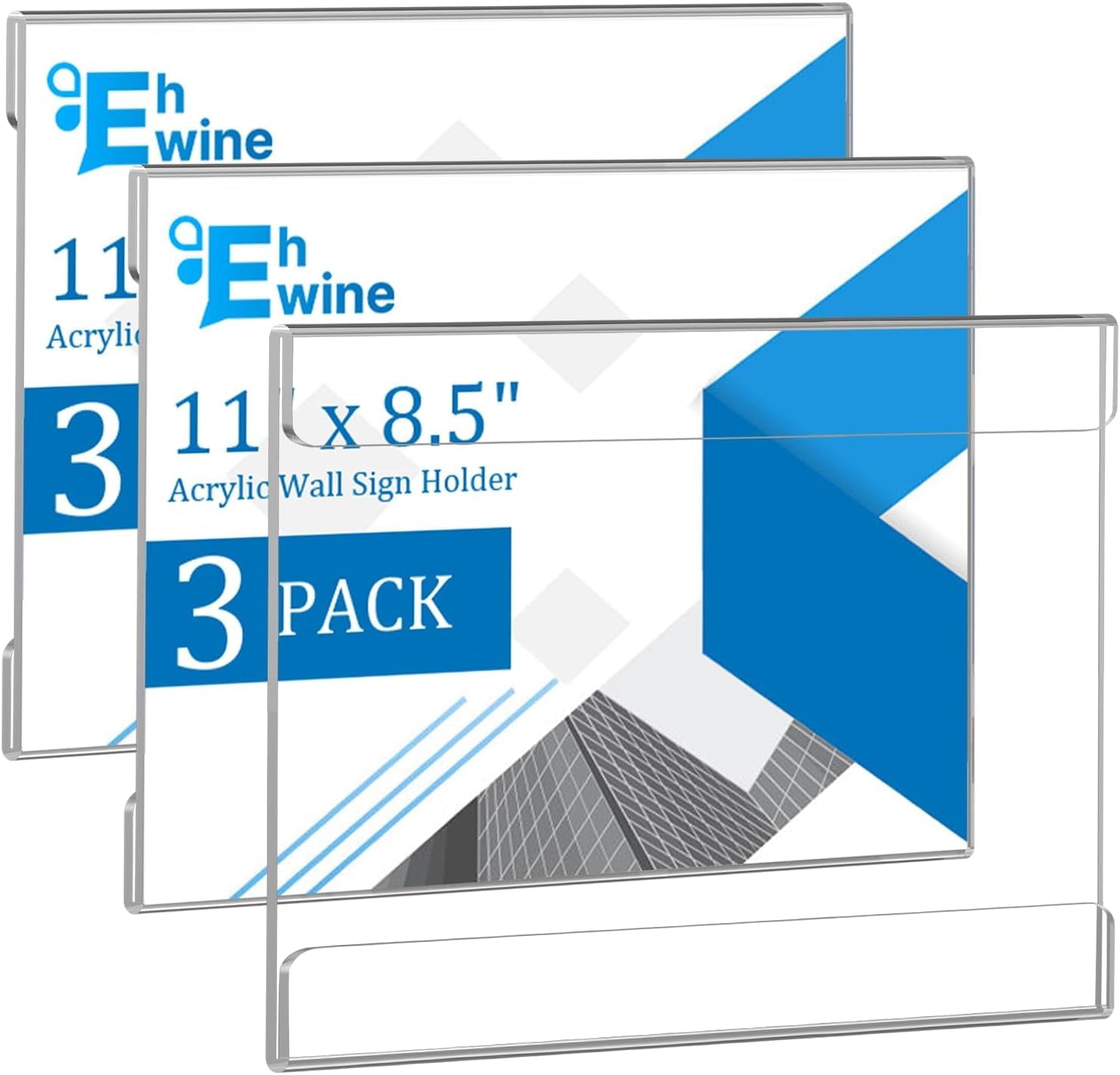 3 Pack 8.5 x 11 Wall Mount Acrylic Sign Holder, Horizontal Wall Signs ...
