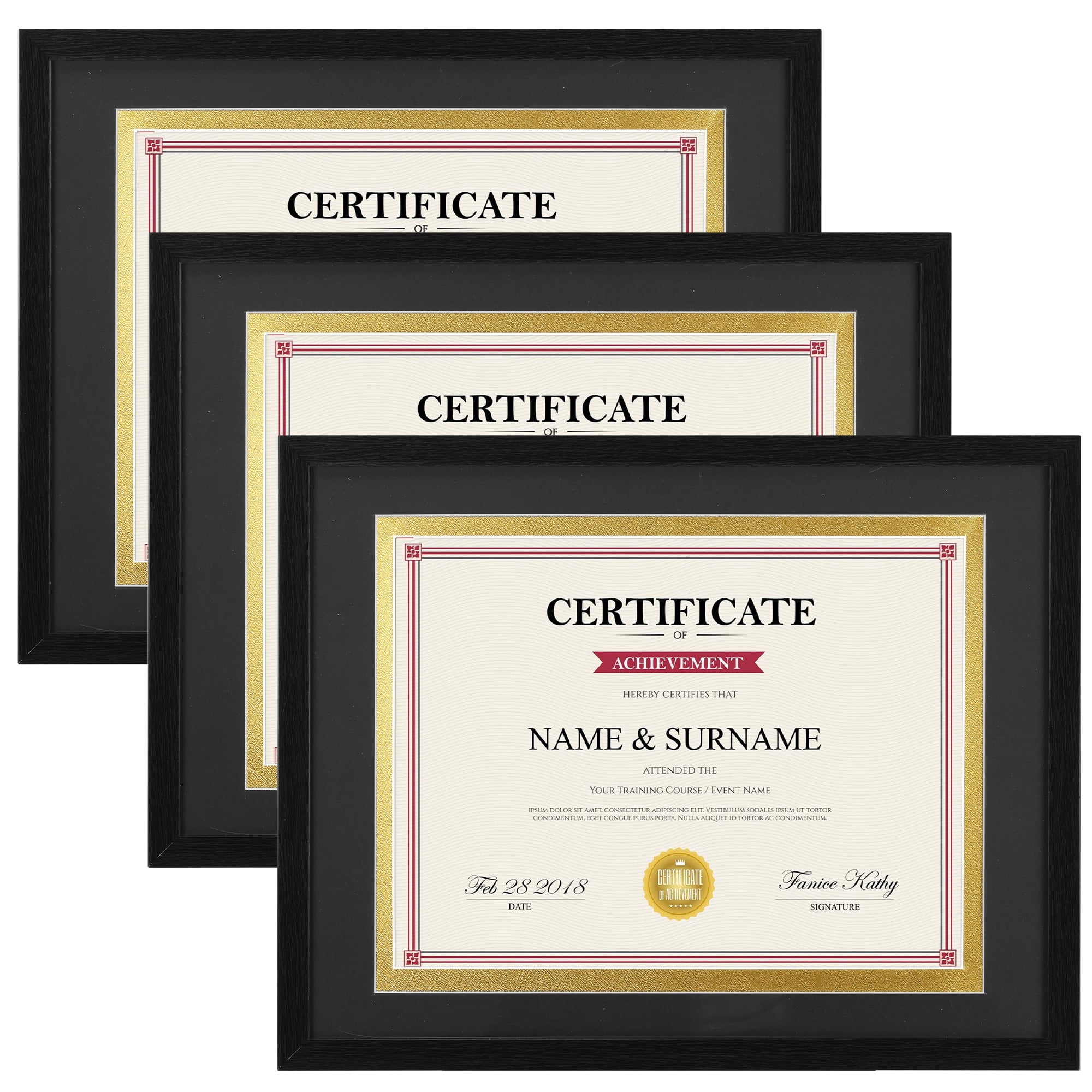 3 Pack 8.5x11 Picture Frame with Mat, 11x14 Certificate Frame without Mat for Wall Mount or Tabletop, Black