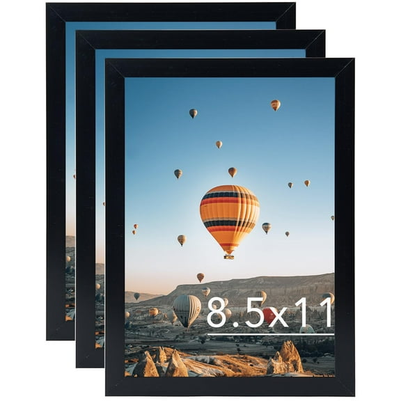 3 Pack 8.5x11 Picture Frames for Wall or Tabletop, Horizontal Vertical Formats, Holds Certificates Documents Photos, Durable Plexiglass, Black