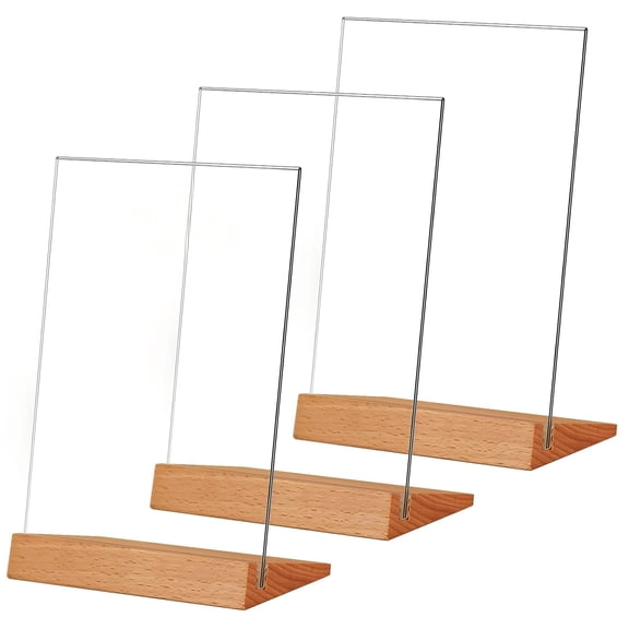 3 Pack 8.5x11 Sign Holder L Shape Slant Design Clear Frame Wood Base Table Menu Display Stand Flyer (optional 8.5x11/5x7 Inch L/t Shape)