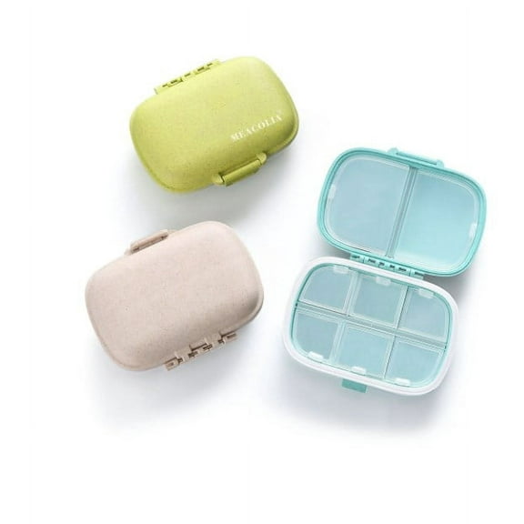 3 Pack 8 Compartments Travel Pill Organizer Moisture Proof Small Pill Box for Pocket Purse Daily Pill Case Portable Medicine Vitamin Holder Container (Blue+Green+Khaki)