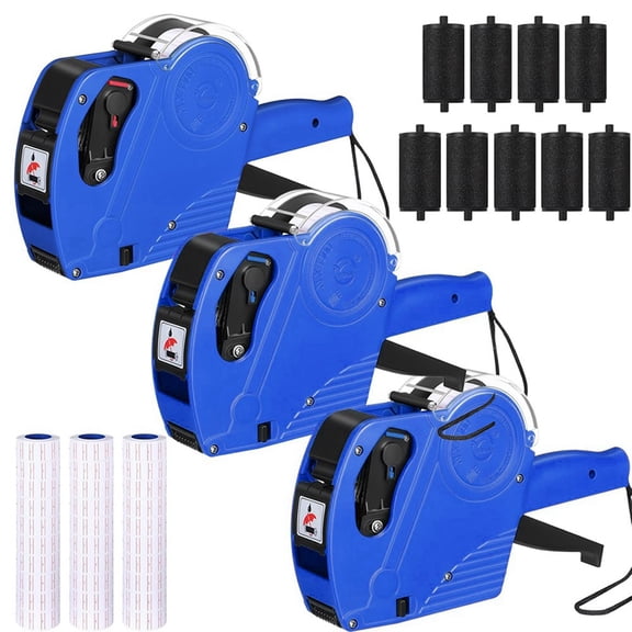 3 Pack 8 Digits Price Tag- Pricing- Label Pricing- Kit with 30 Rolls Labels & 9 Ink Rollers Blue