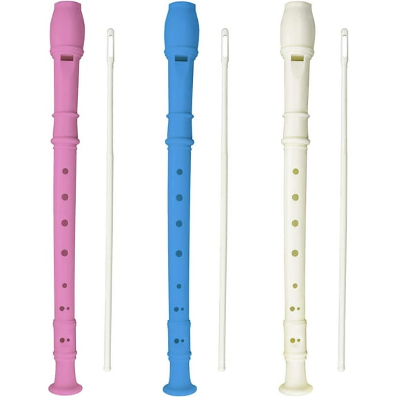 3 Pack 8 Hole Soprano Recorders Descant Flute With Cleaning Rod German Style for Chrildren Kids Beginner Graduation or Back to School Gift (blue, pink, white)