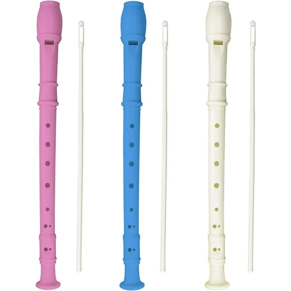 3 Pack 8 Hole Soprano Recorders Descant Flute With Cleaning Rod German Style for Chrildren Kids Beginner Graduation or Back to School Gift (blue, pink, white)