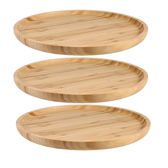 3 Pack 8 Inch Round Platter Fine Polished Wood Plates Serving Tray For Holding Fruit Bread Cheese Nut Coffee Tea Plant Saucer