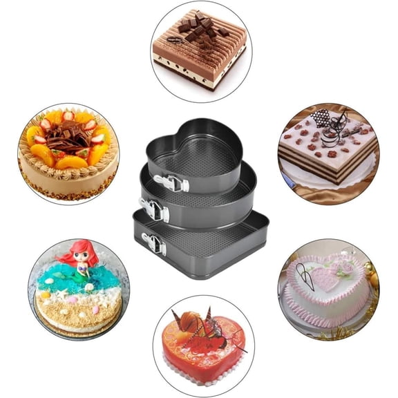 3-Pack 8" Non-Stick Springform Pans - Removable Bottom Carbon Steel Cheesecake Pan with Stainless Steel Spring Buckles for Baking (Black)
