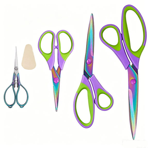Jorunhe Sewing Scissors Titanium Coating Ultra-Sharp Non-Stick Blades Set of 4 Professional Fabric Scissors for Tailor Embroidery Craft