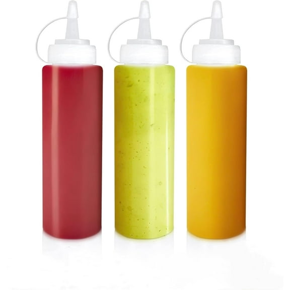 3 Pack 8 oz240 ml Graduated Plastic Squeeze Squirt Condiment Bottles for Condiments, Oil, Sauces, Liquid, Honey