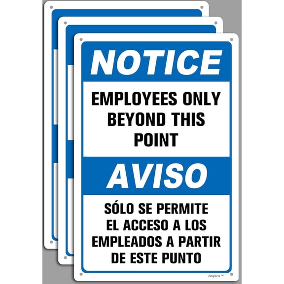3 Pack 8" x 12" Warning Sign Employees Only Beyond This Point Notice Signs