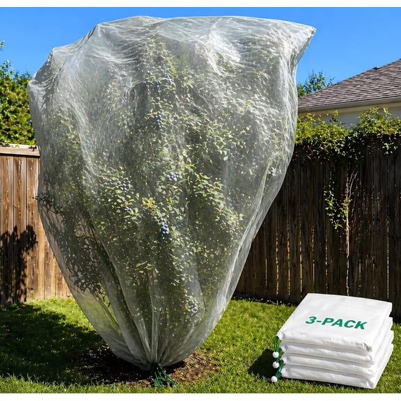3 Pack 8 x 8 ft Large Fruit Tree Netting Covers with Zipper & Drawstring, Extra Fine Mesh Garden Netting for Blueberry Peach Apple Trees, Protects Fruit from Birds, Squirrels, Deer, Cicadas & Beetles