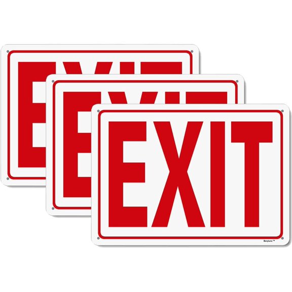 3 Pack 8"x12" Exit Sign White Background Red Rust Free Aluminum, Fade Resistant Metal Signs for Business for Home for Door Outdoor