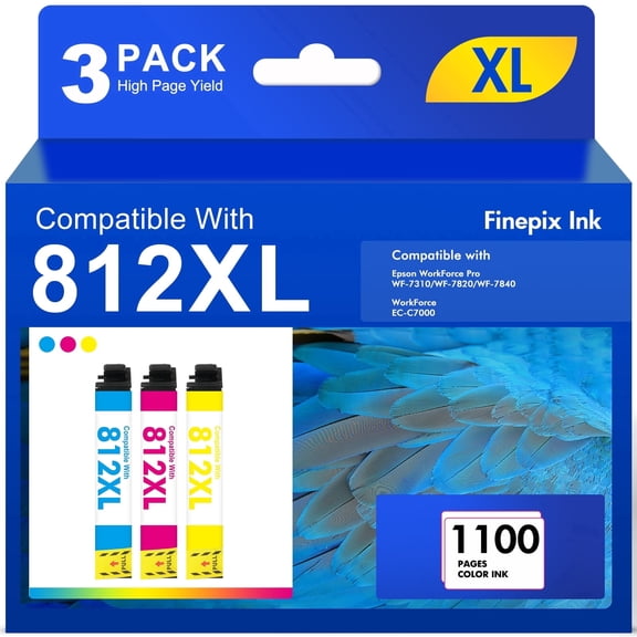 3-Pack 812XL Ink compatible for Epson 812 Ink Cartridges for Epson Workforce Pro WF-7820 WF-7840 WF-7310 Combo Pack