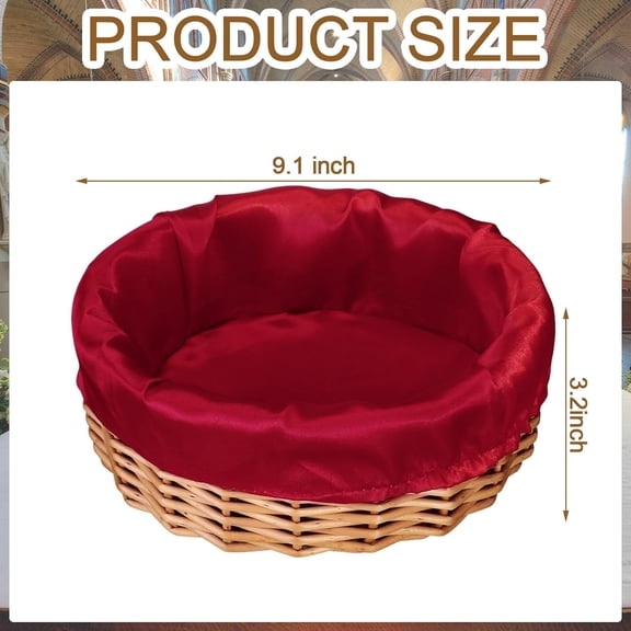 3 Pack 9.1 Inch Round Offering Baskets for Church Wicker Offering Basket with Removable Liner Rattan Bowls Wicker Woven Bread Container for Church Receiving Gift(Red Liner)