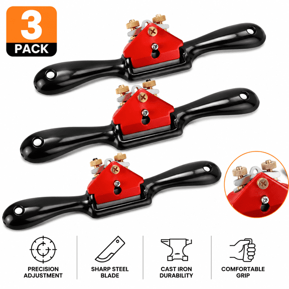3-Pack 9-Inch Double Screw Adjustable Spokeshave Hand Planes, Cast Iron Woodworking Edge Shaper & Convex Shaving Tool for Wood Crafts