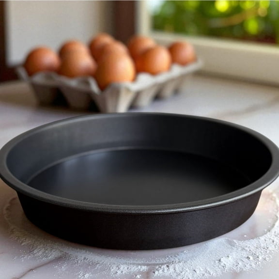 3 Pack 9" x 9" Round Cake Pans, Nonstick Steel Baking Pans, Dark Gray