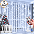 thumbnail image 1 of PEUHOP 3 Pack 900 LED Curtain Lights, 9.9ft × 9.9ft Cool White Curtain String Lights, 8 Modes with Remote Control, USB Powered Curtain Lights for Bedroom, Window, Wedding, Party, 1 of 11