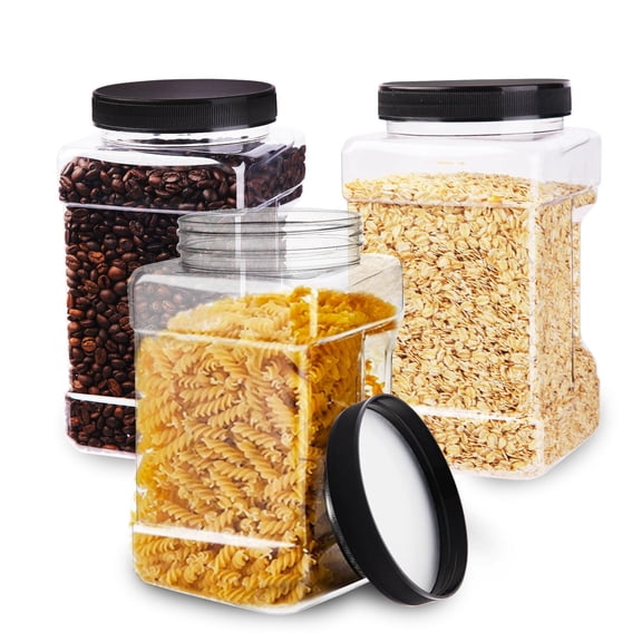 3 Pack 98 Oz Square Plastic Jars Airtight Food Storage Containers with Lids Clear PET Canisters