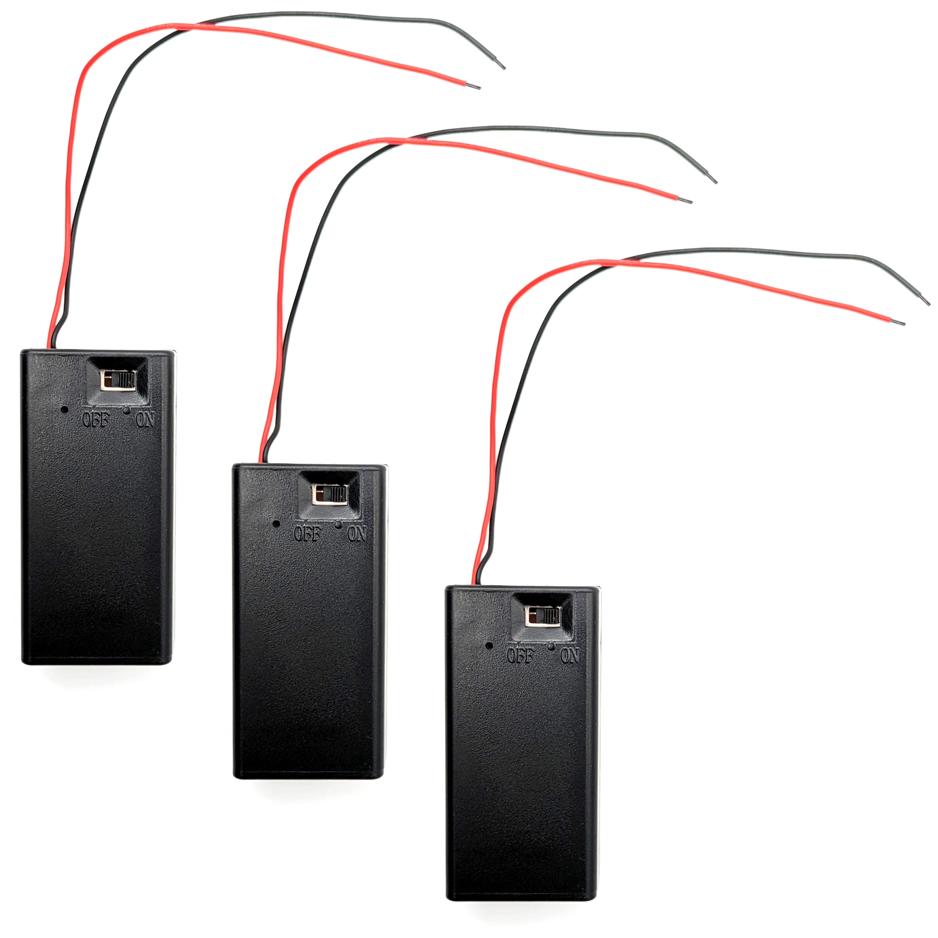 3 Pack 9V Battery Holder with ON/Off Switch and Cover, Red & Black Wire ...